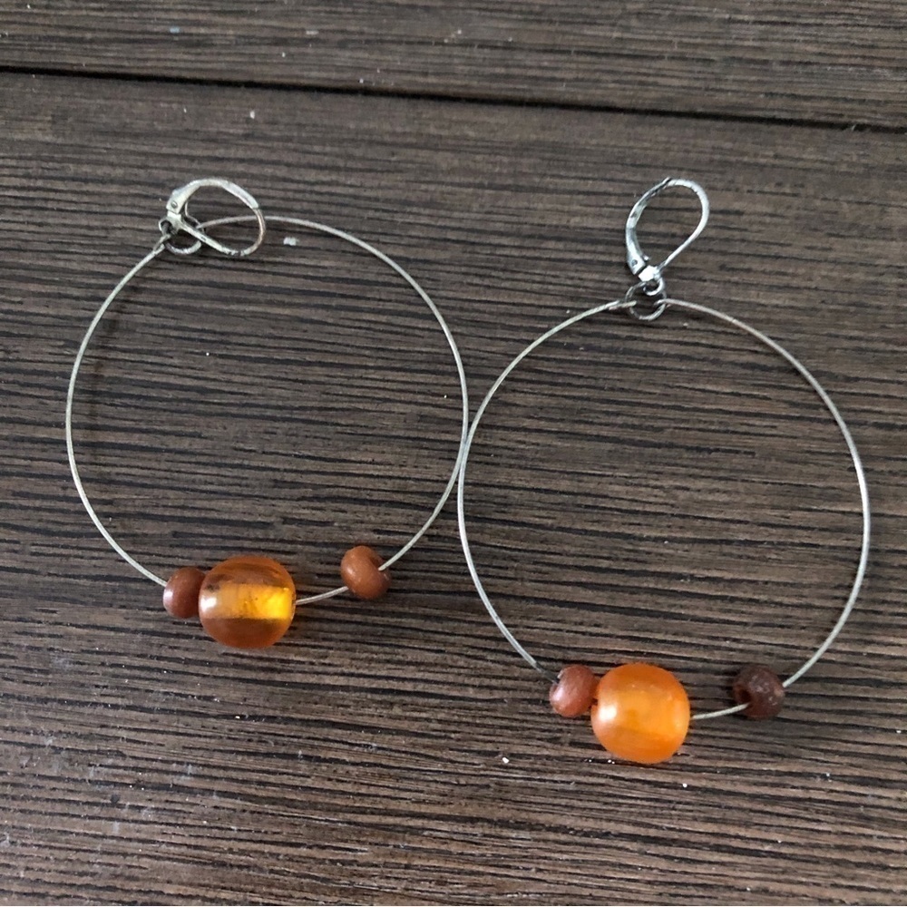 Vintage orange glass bead hoop earrings
